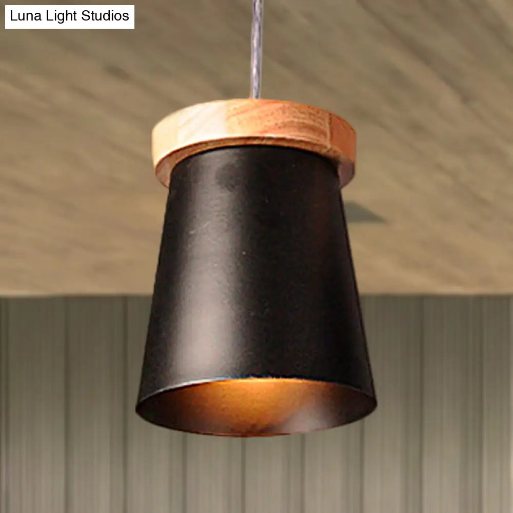 Black Industrial Loft Kitchen Pendant Ceiling Light - Metal & Wood Finish