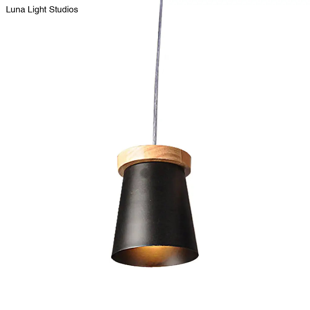 Industrial Loft Metal And Wood Kitchen Pendant Ceiling Light Black Finish With Bucket Suspension - 1