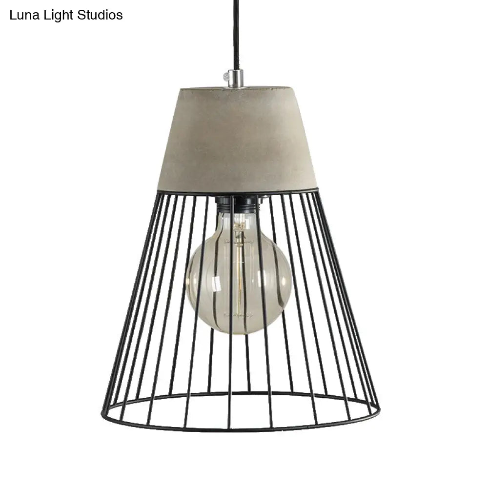 Metallic Industrial Loft Pendant Light With Wire Guard - Gray/Red Tapered Design For Dining Room