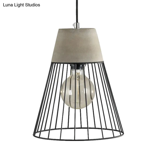 Metallic Industrial Loft Pendant Light With Wire Guard - Gray/Red Tapered Design For Dining Room