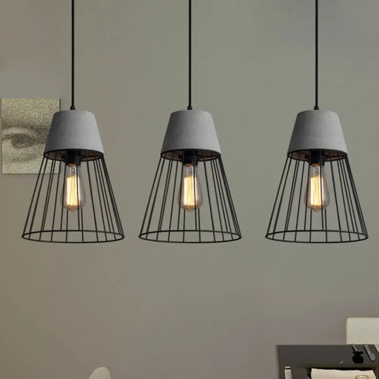 Industrial Loft Metallic Pendant Lighting - Gray/Red Tapered Design With Wire Guard Ideal For