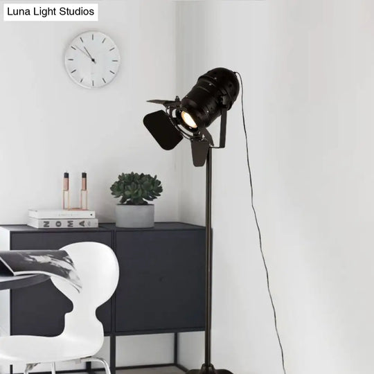 Industrial Loft Mini Spot Floor Lamp In Black With Shade Studio Lighting Solution 1 Light Metallic