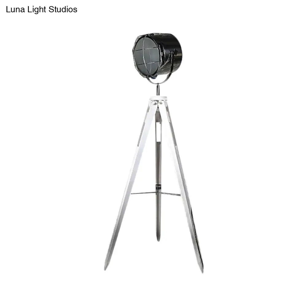 Industrial Loft Tripod Floor Lamp - Studio Spotlight Design Metal And Wood Black/White