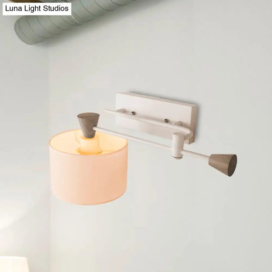 Industrial Loft White Fabric Drum Shade Wall Mount Sconce Light - Adjustable Bedroom Lighting