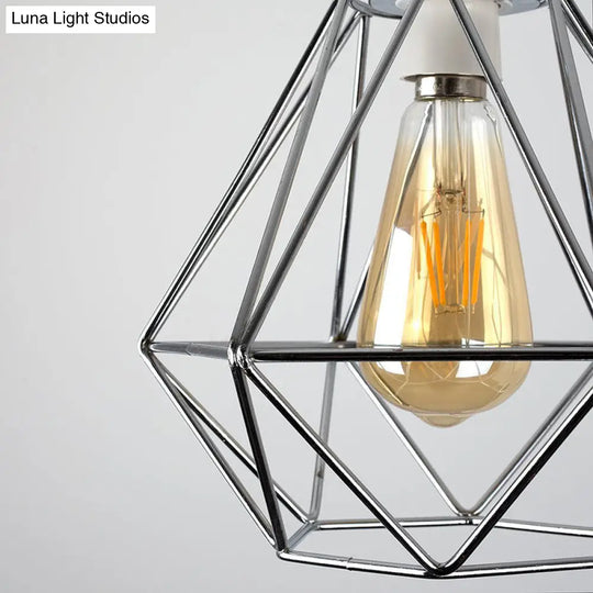 Yellow/White Metal Industrial Loft Pendant Light For Living Room - Wire Frame Hanging Lamp