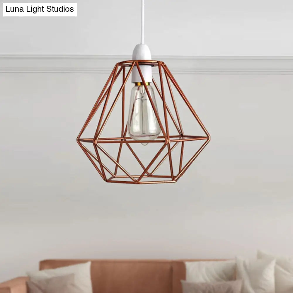 Yellow/White Metal Industrial Loft Pendant Light For Living Room - Wire Frame Hanging Lamp