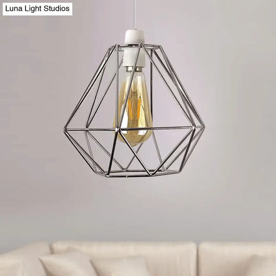 Industrial Loft Yellow/White Wire Frame Hanging Pendant Light - Modern Metal Lamp For Living Room