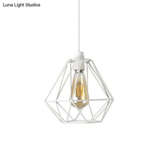 Yellow/White Metal Industrial Loft Pendant Light For Living Room - Wire Frame Hanging Lamp White