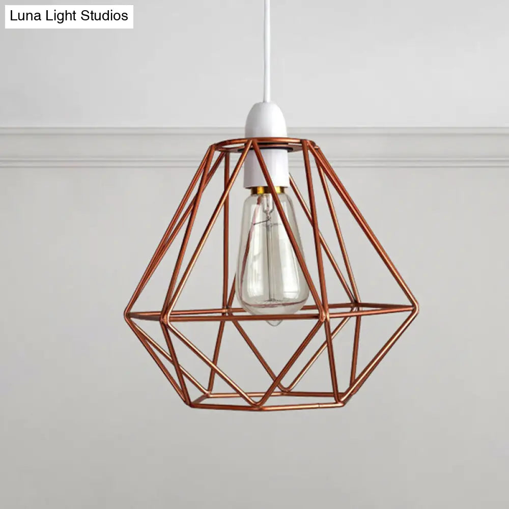 Yellow/White Metal Industrial Loft Pendant Light For Living Room - Wire Frame Hanging Lamp