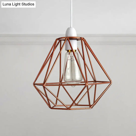 Yellow/White Metal Industrial Loft Pendant Light For Living Room - Wire Frame Hanging Lamp