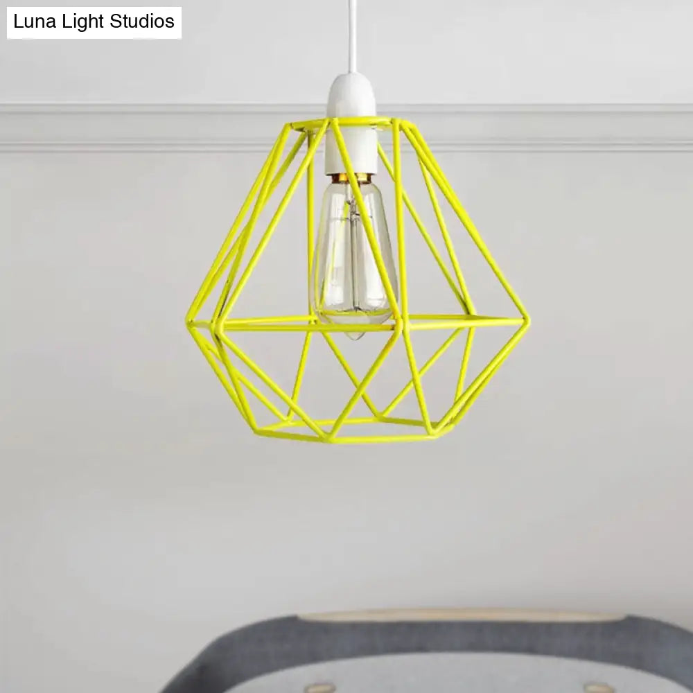 Industrial Loft Yellow/White Wire Frame Hanging Pendant Light - Modern Metal Lamp For Living Room