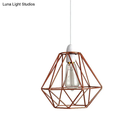 Yellow/White Metal Industrial Loft Pendant Light For Living Room - Wire Frame Hanging Lamp