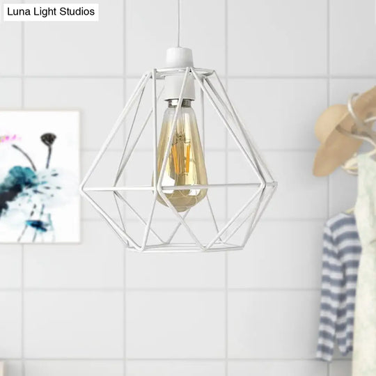 Yellow/White Metal Industrial Loft Pendant Light For Living Room - Wire Frame Hanging Lamp