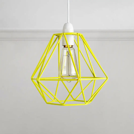 Industrial Loft Yellow/White Wire Frame Hanging Pendant Light - Modern Metal Lamp For Living Room