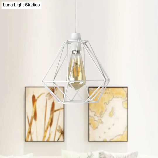 Yellow/White Metal Industrial Loft Pendant Light For Living Room - Wire Frame Hanging Lamp