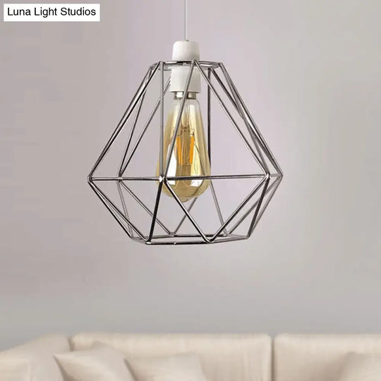 Yellow/White Metal Industrial Loft Pendant Light For Living Room - Wire Frame Hanging Lamp