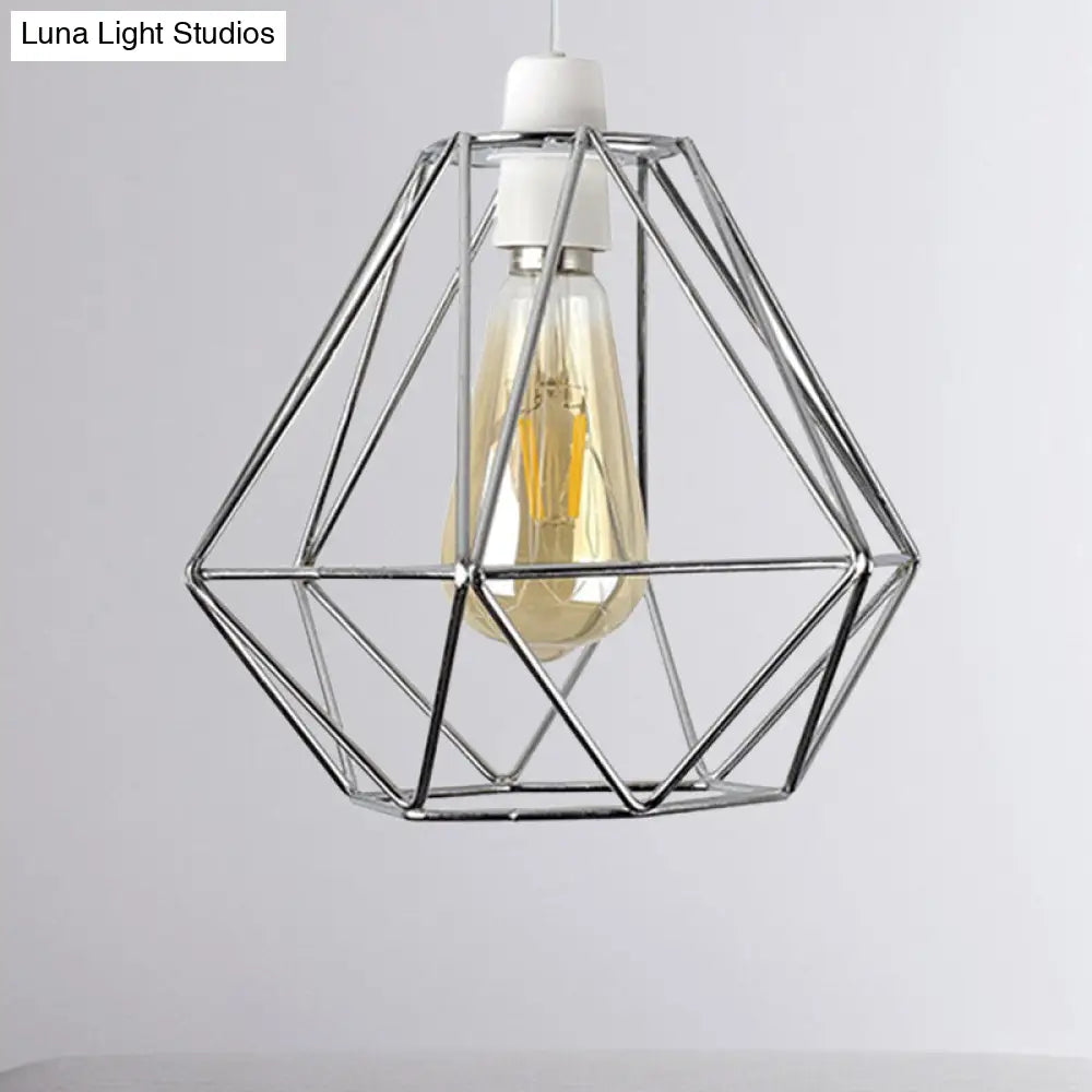 Yellow/White Metal Industrial Loft Pendant Light For Living Room - Wire Frame Hanging Lamp Silver