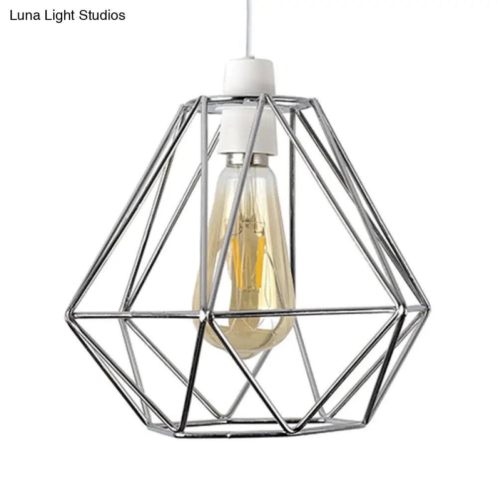 Yellow/White Metal Industrial Loft Pendant Light For Living Room - Wire Frame Hanging Lamp