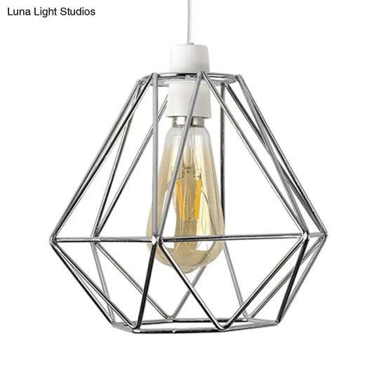 Yellow/White Metal Industrial Loft Pendant Light For Living Room - Wire Frame Hanging Lamp