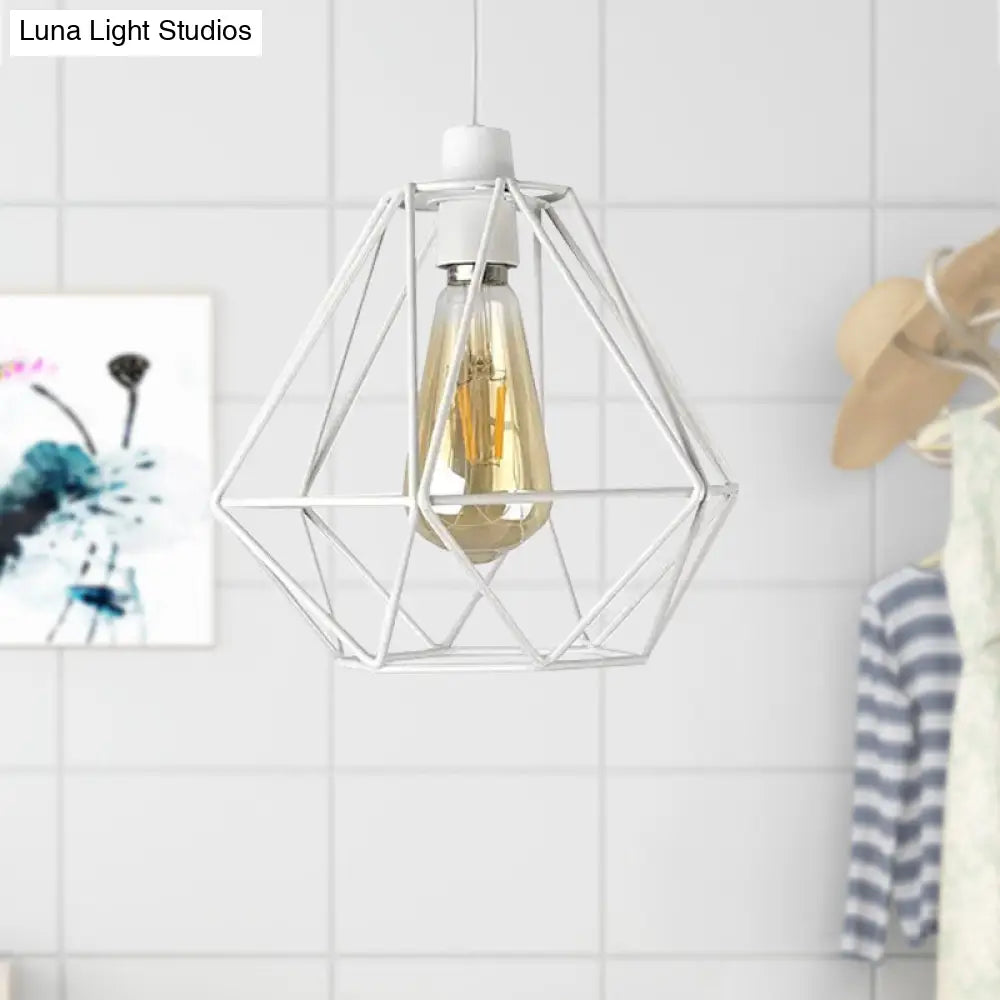 Industrial Loft Yellow/White Wire Frame Hanging Pendant Light - Modern Metal Lamp For Living Room