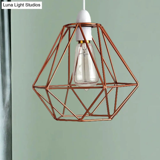 Yellow/White Metal Industrial Loft Pendant Light For Living Room - Wire Frame Hanging Lamp Rose Gold