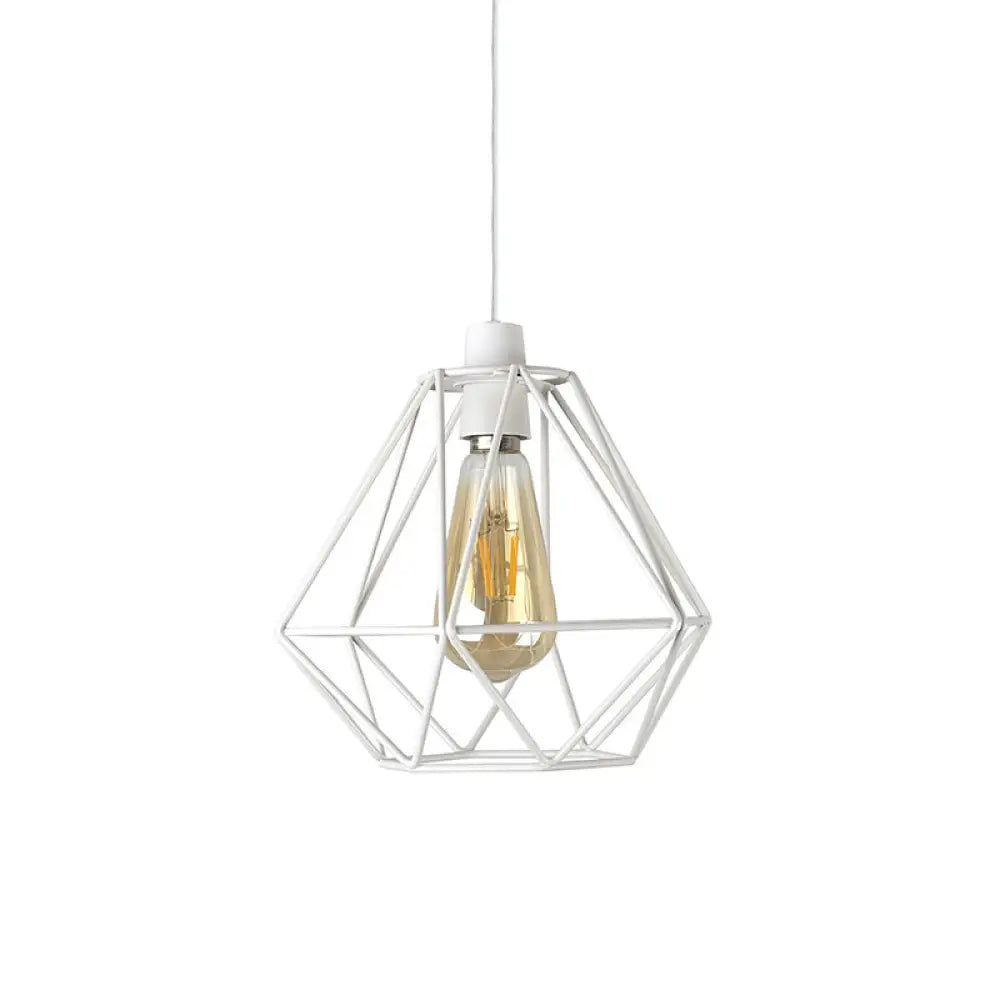 Industrial Loft Yellow/White Wire Frame Hanging Pendant Light - Modern Metal Lamp For Living Room