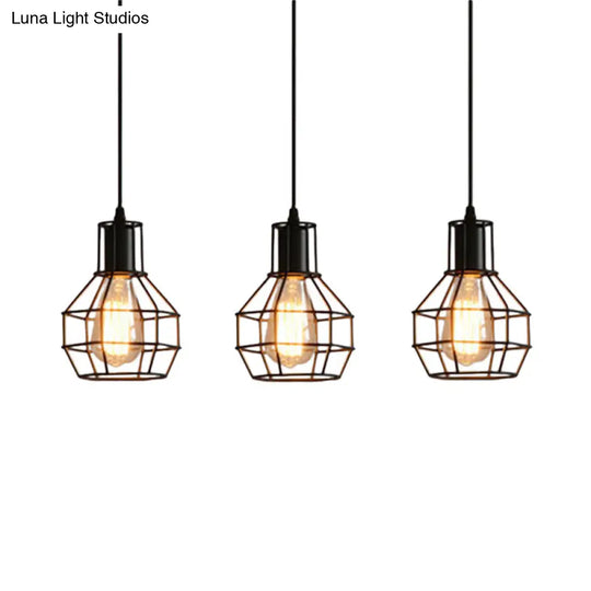 Industrial Matte Black Pendant Lighting With Globe Shade - 3 Head Dining Room Ceiling Hanging Light