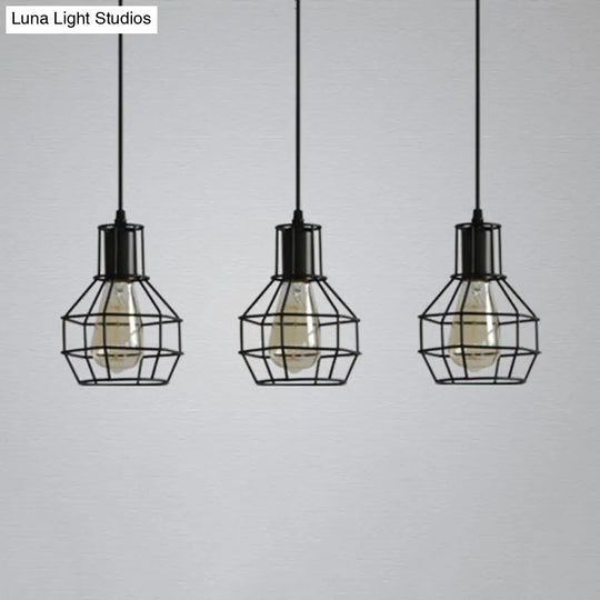 Industrial Matte Black Pendant Lighting With Globe Shade - 3 Head Dining Room Ceiling Hanging Light