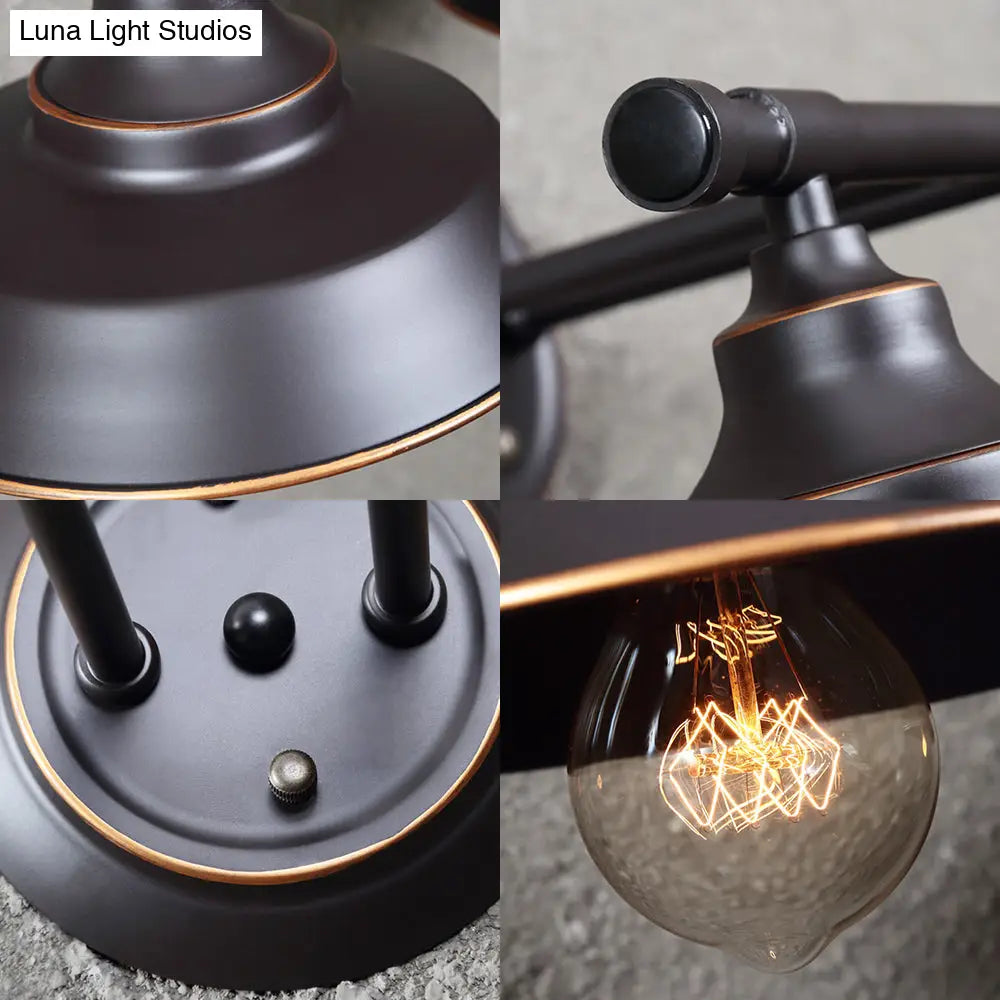 Industrial Matte Black Metal Sconce Light Fixture - 2-Light Barn Shade Wall Lamp For Living Room