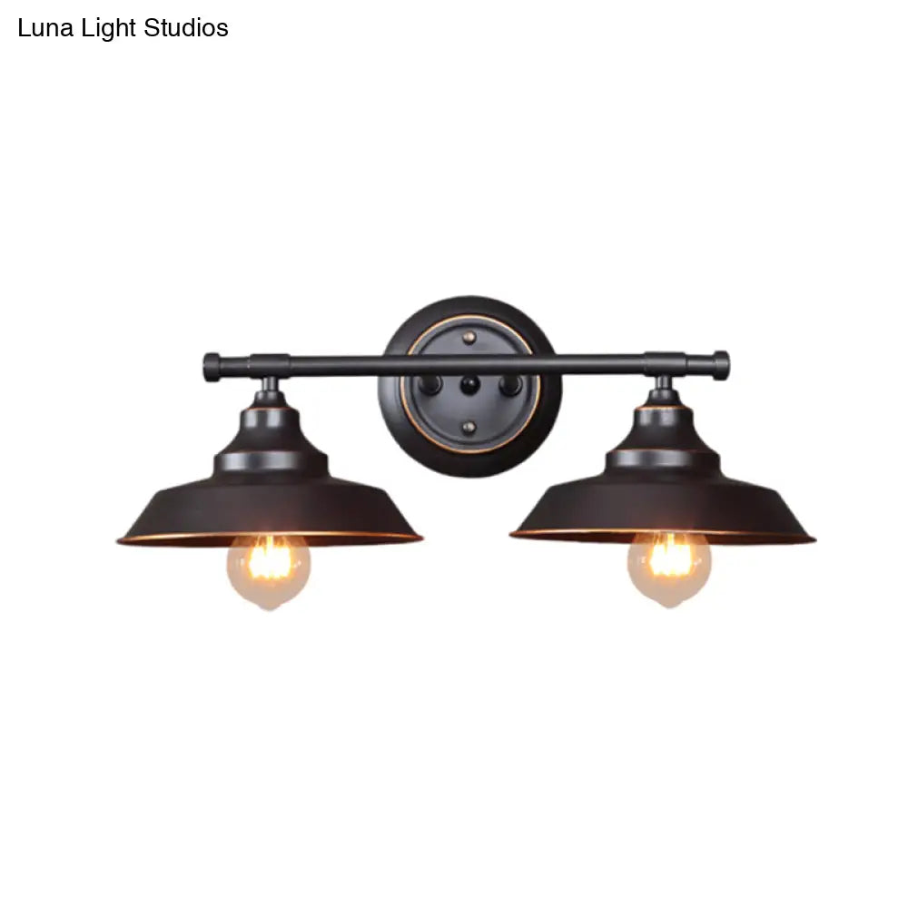 Industrial Matte Black Metal Sconce Light Fixture - 2-Light Barn Shade Wall Lamp For Living Room