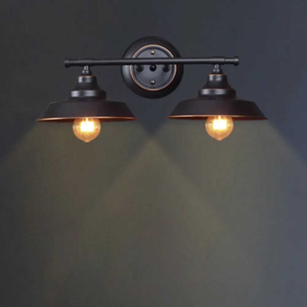 Industrial Matte Black Metal Sconce Light Fixture - 2-Light Barn Shade Wall Lamp For Living Room