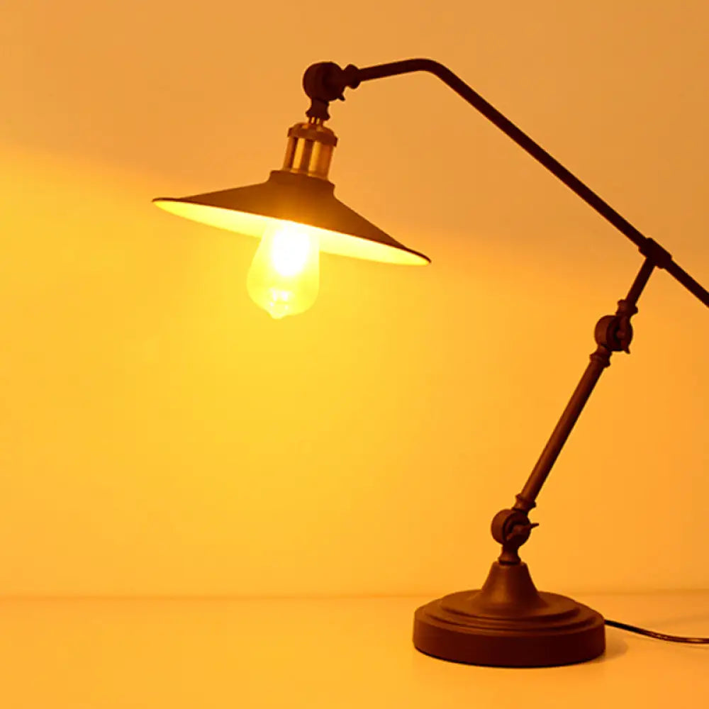 Industrial Matte Black Metal Table Lamp With Balance Arm - Single Wide Flared Reading Light