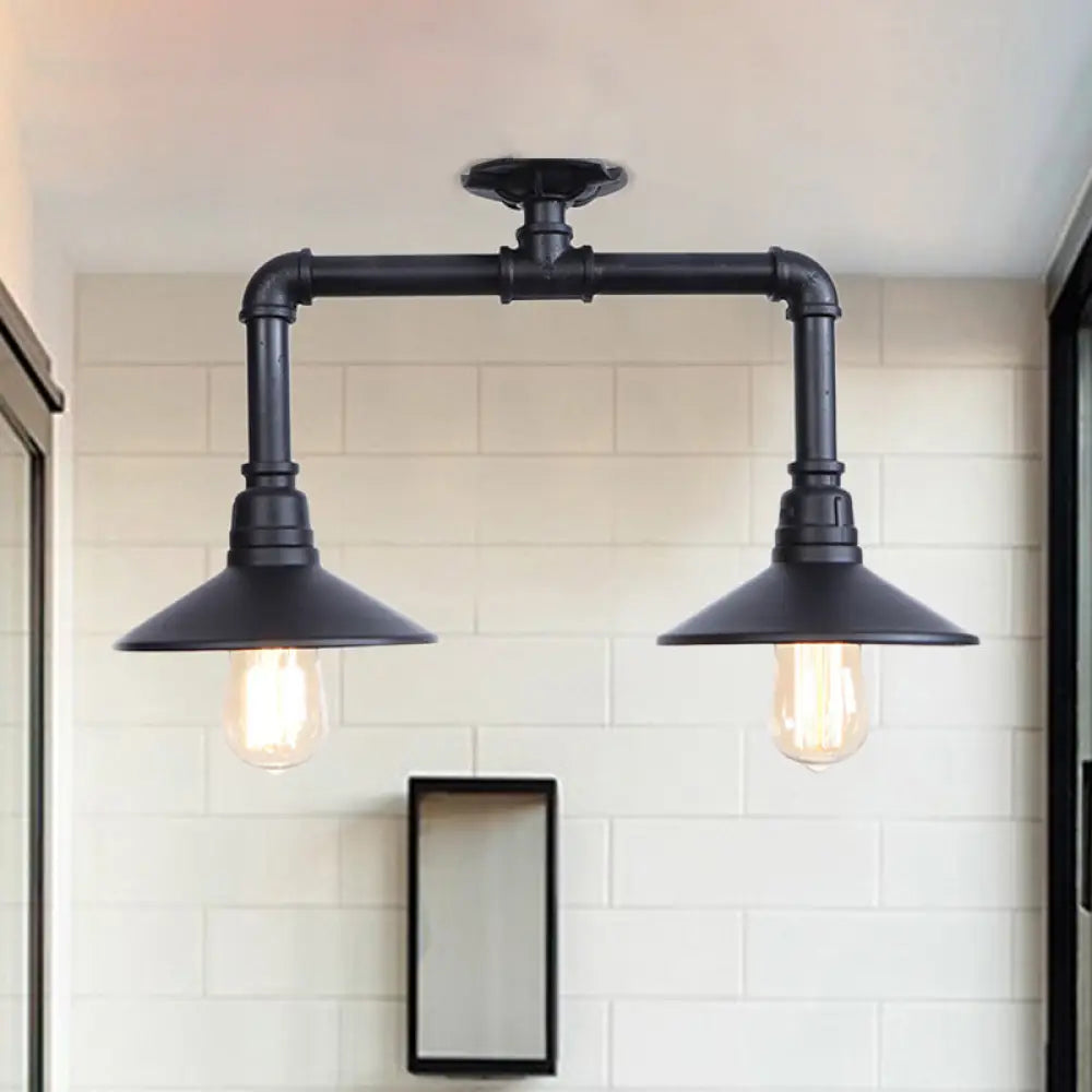 Industrial Matte Black Metallic Semi Flush Ceiling Light Fixture For Balcony - 2 - Light Saucer