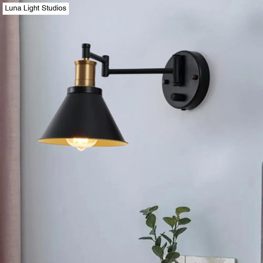 Industrial Matte Black Wall Sconce Lamp - Cone Bulb Metal Indoor Use