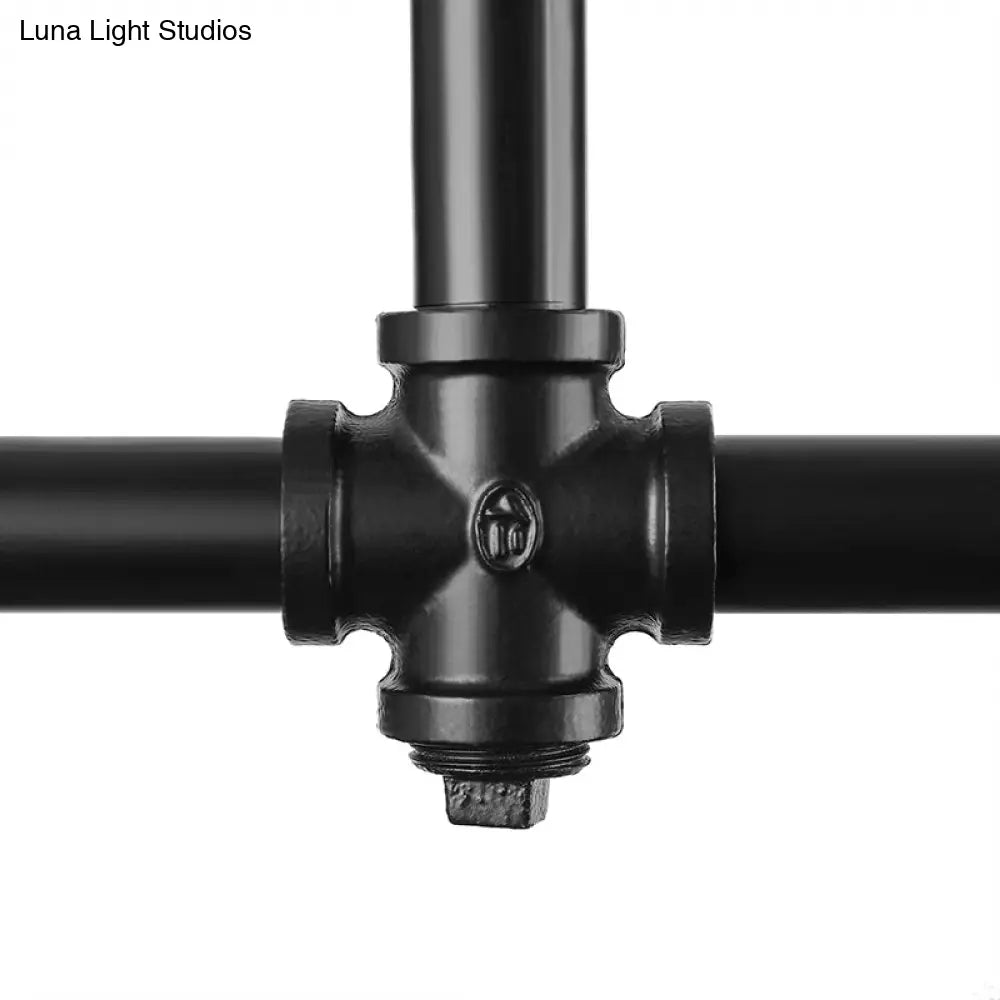 Industrial Matte Black Water Pipe Ceiling Light Fixture With 4 Lights