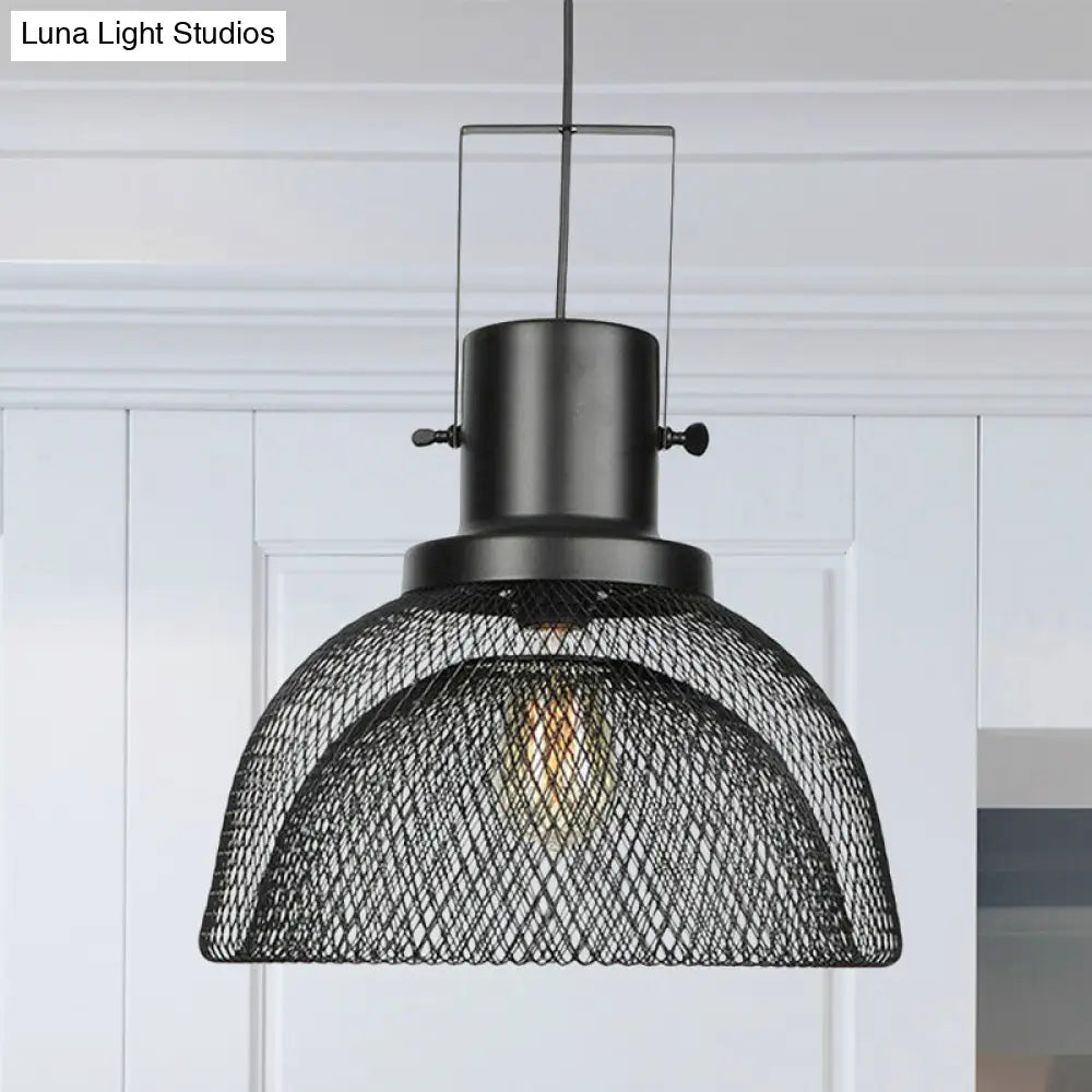 Industrial Metal Pendant Light - Mesh Cage 1-Light Black Shade Living Room Hanging Lamp