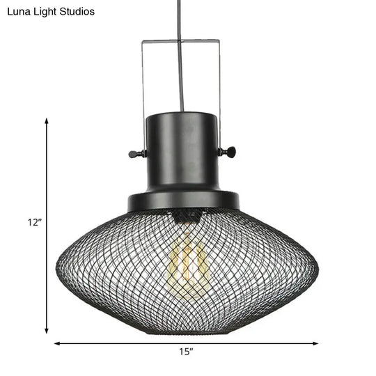 Industrial Metal Pendant Light - Mesh Cage 1-Light Black Shade Living Room Hanging Lamp