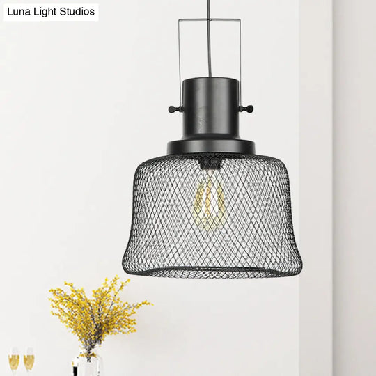 Industrial Metal Pendant Light - Mesh Cage 1-Light Black Shade Living Room Hanging Lamp / B