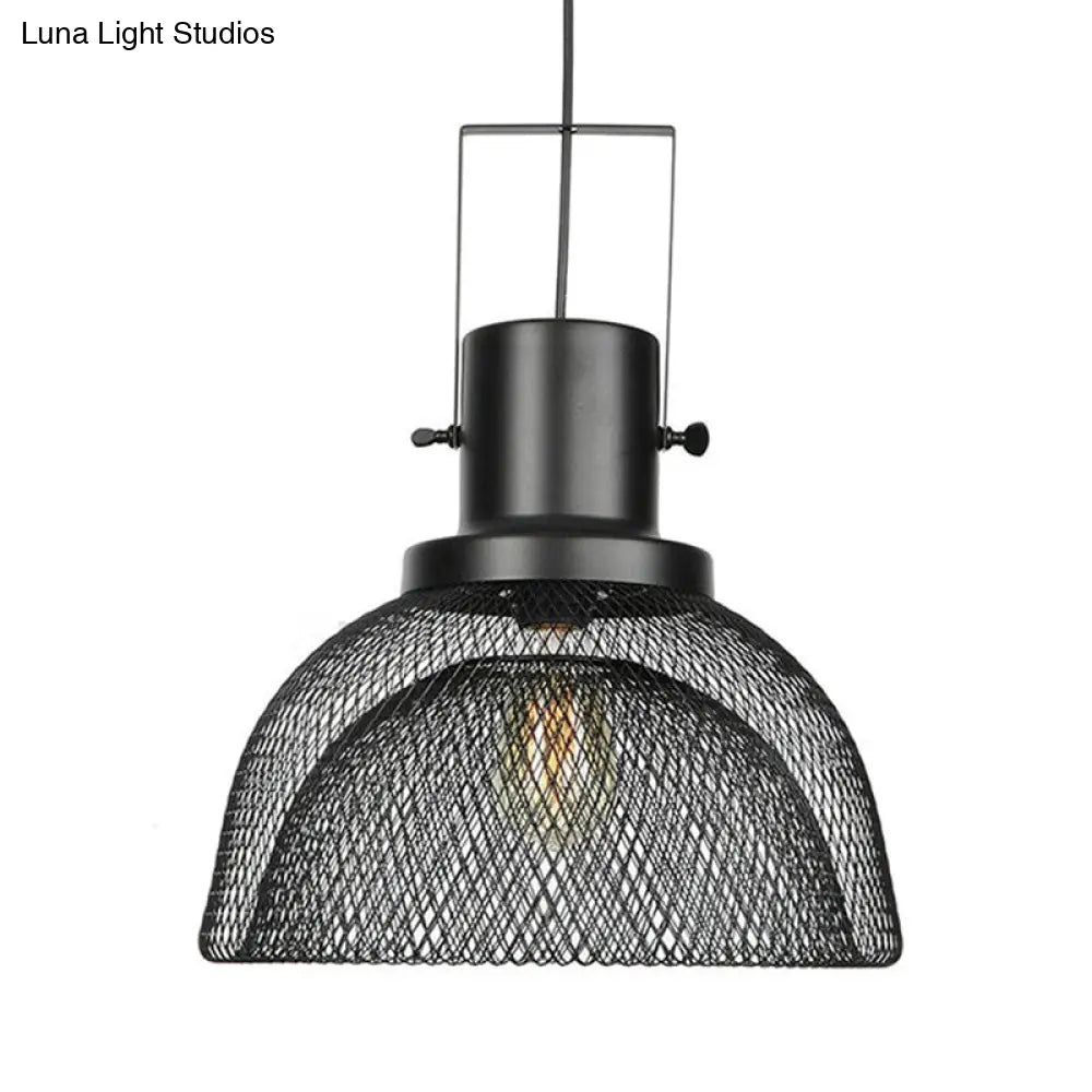 Industrial Metal Pendant Light - Mesh Cage 1-Light Black Shade Living Room Hanging Lamp