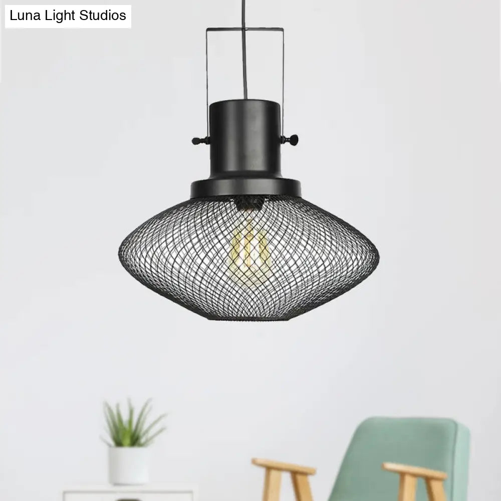 Industrial Metal Pendant Light - Mesh Cage 1-Light Black Shade Living Room Hanging Lamp