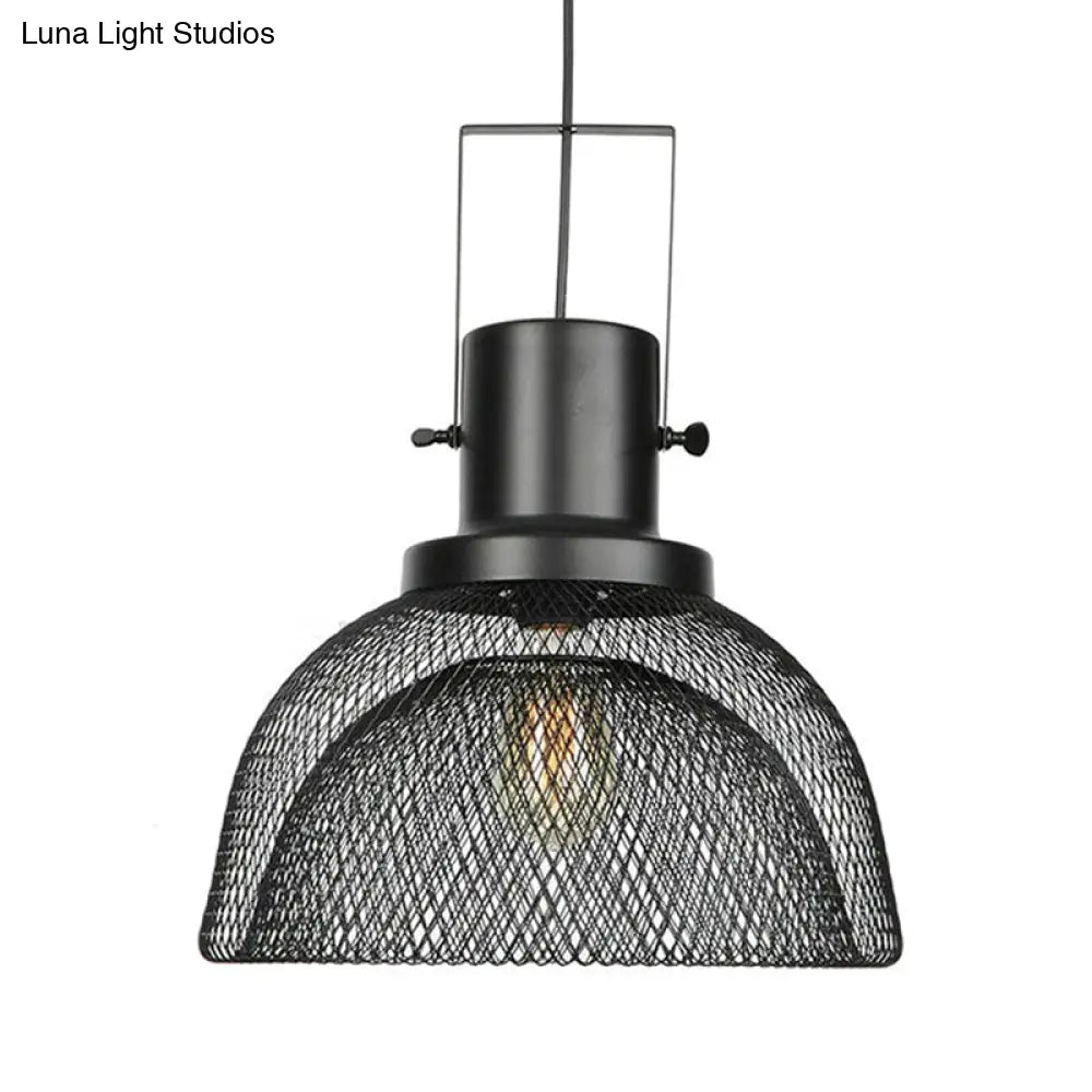 Industrial Mesh Cage Pendant Light - Black Metal Single Lamp For Living Room Hanging With Shade