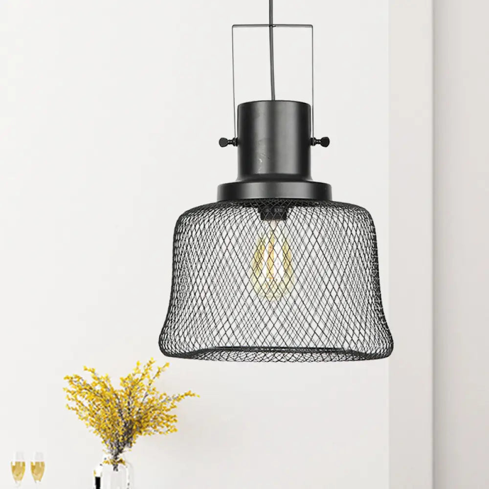 Industrial Mesh Cage Pendant Light - Black Metal Single Lamp For Living Room Hanging With Shade / B