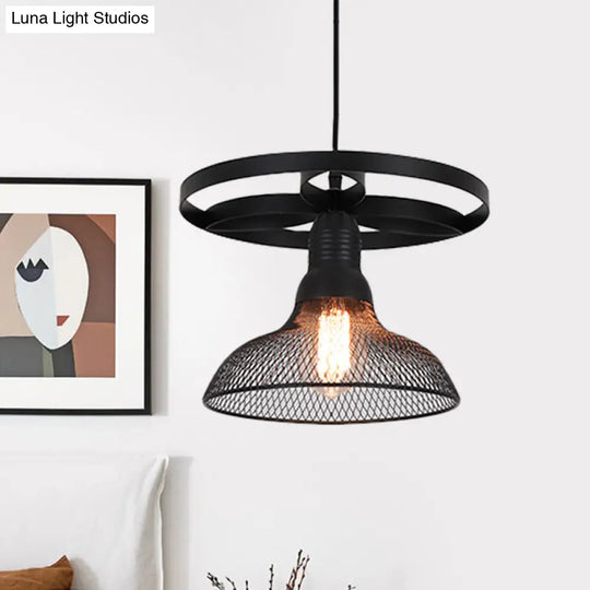 Mesh Domed Metal Pendant Lamp - Industrial Stylish Hanging Light Fixture Black