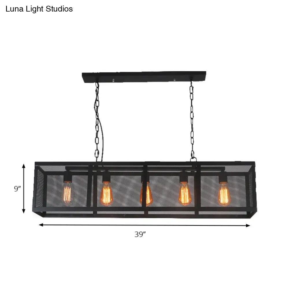 Industrial Mesh Shade Pendant Light With 5 Black Iron Heads For Dining Room Island