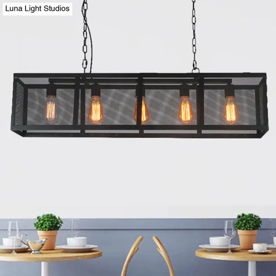 Industrial Mesh Shade Pendant Light With 5 Black Iron Heads For Dining Room Island