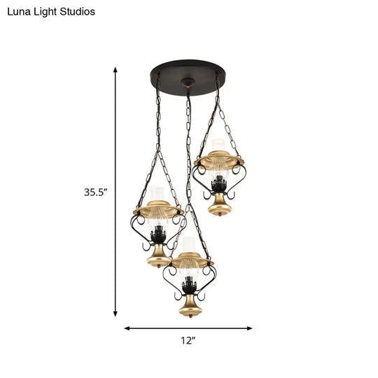 Industrial Metal 1/3-Light Cluster Pendant With Clear Glass For Restaurants