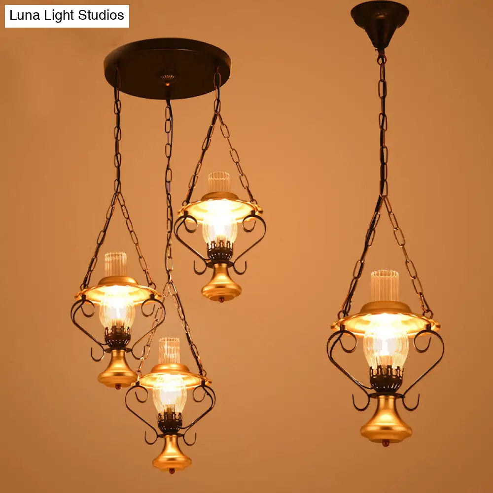 Lantern Industrial Metal Cluster Pendant Light With Clear Glass Ideal For Restaurants