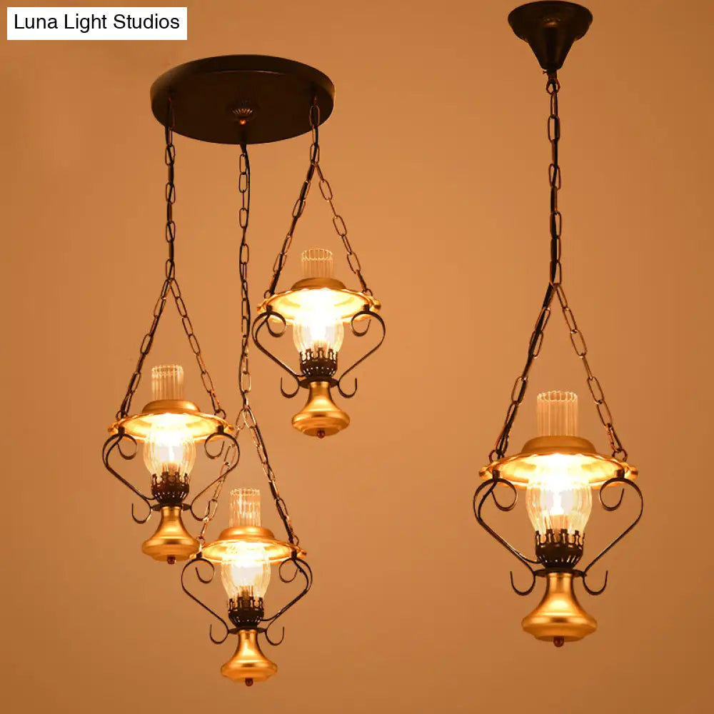 Industrial Metal 1/3-Light Cluster Pendant With Clear Glass For Restaurants