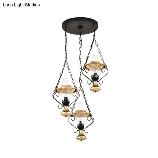 Industrial Metal 1/3-Light Cluster Pendant With Clear Glass For Restaurants