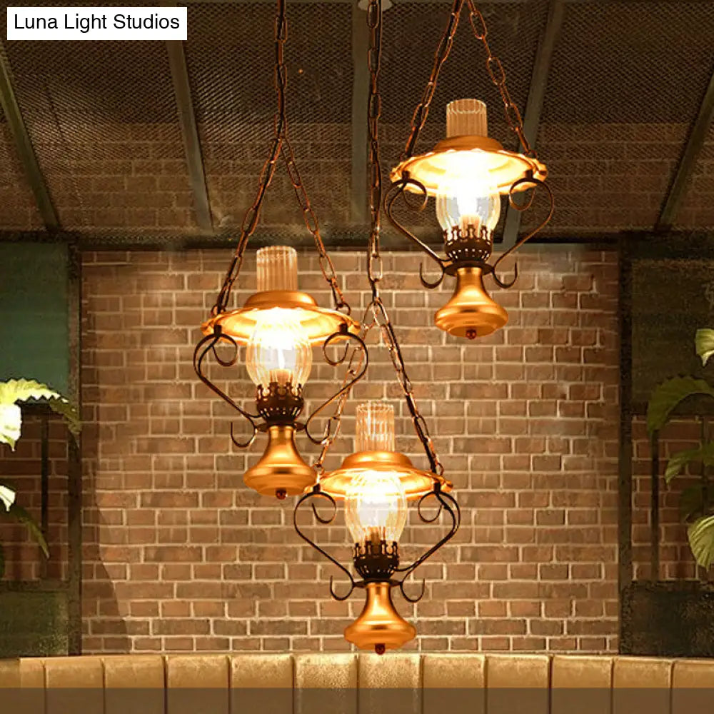 Lantern Industrial Metal Cluster Pendant Light With Clear Glass Ideal For Restaurants 3 / Gold